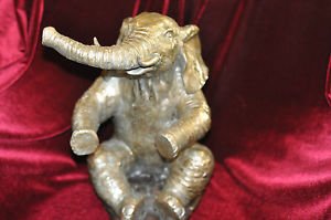Sitting Elephant Silver Color 12''Tall 8''Wide 8''Deep Resin Material Antique