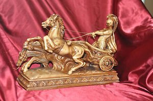 Large 13.5" Roman Warrior Chariot Horse Gladiator Ancient Marble Finish Statue