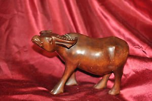 Vintage Hand Carved Solid Wood Animal Carabao Bull Statue Figurine Sculpture