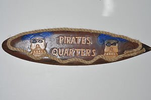 PIRATE QUARTERS WOODEN NAUTICAL SURFER BOARD SIGN Plaque 38''LONG Multi-Color