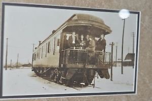 Matted Framed Photo of Box Car Train with People from Early 1900 17.5" 14.5"