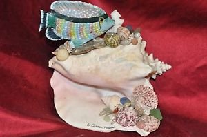 Seaside Queen Conch Mixed Media Sculpture With Seashells, Beach Rocks, Crystals