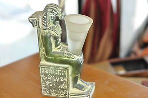 Egyptian Pharaoh Figurine Sitting ona Throne covered in Hyrogryphics candle hold