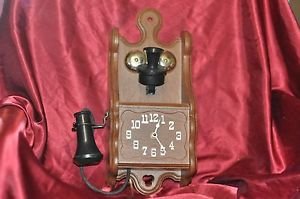 VTG Hand Crank Telephone Clock 16" X 7"
