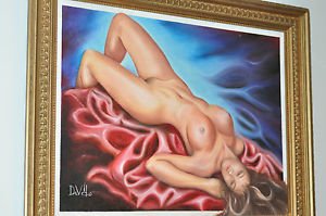 Nude Naked Sexy Female Body Man Cave Original Oil Painting By DAVIDO 38" X 30"