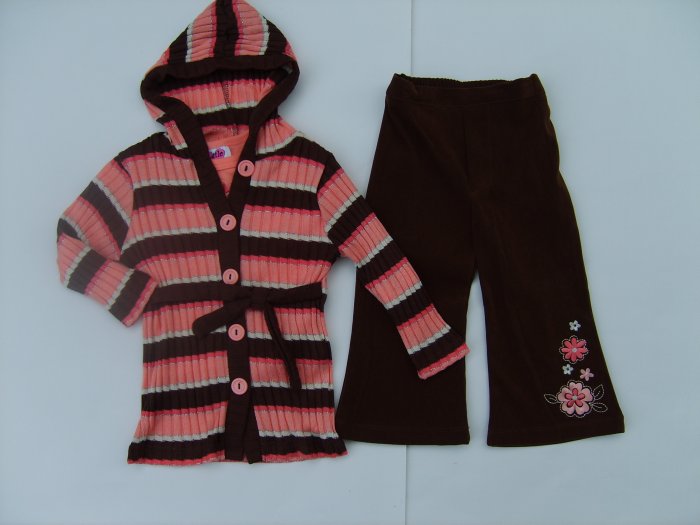 3 Piece Peach & Brown sweater duster outfit 18 months new