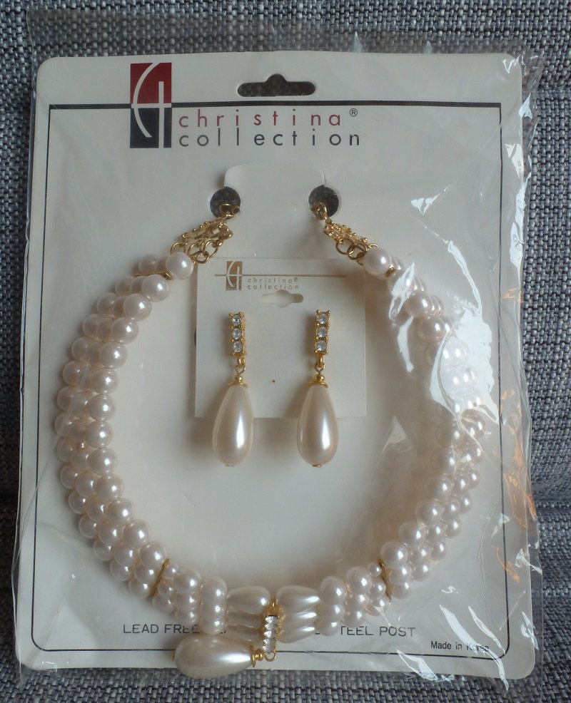 Christina Collection Three Strand Pearl Necklace and Dangling Earring
