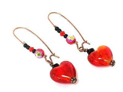 Red Dangling Heart Glass Earrings
