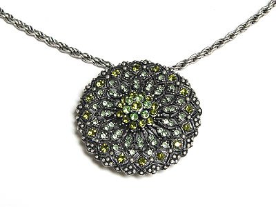 Green Crystal Filigree Necklace and Brooch