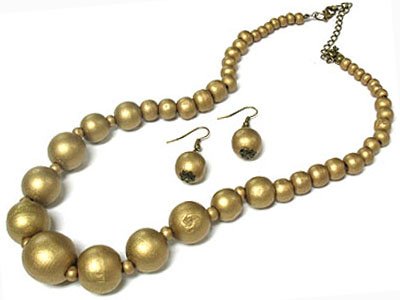 Gold Wooden Necklace and Earring Set