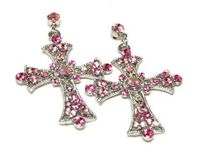 Beautiful Pink Crystal Cross Earrings