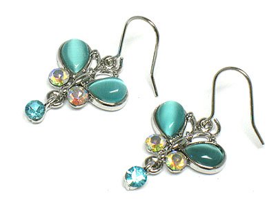 Cute Aqua Crystal Cats eye Butterfly Earrings