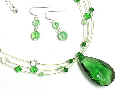 Beautiful Glass and Bead Teardrop Necklace and Earring set