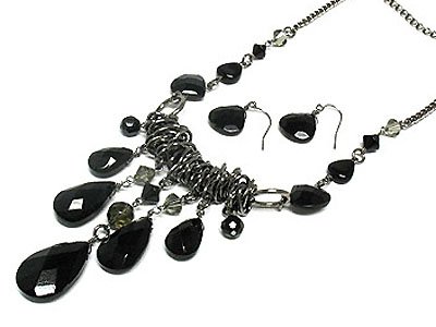 Onyx Multi Drop Necklace and Earring set