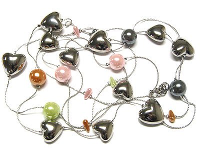 Beautiful Pearl and Metal Heart Necklace
