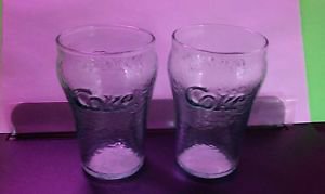 COCA-COLA COKE Pebble Textured Green Glass Tumblers 4 set 2 X large 2 X small