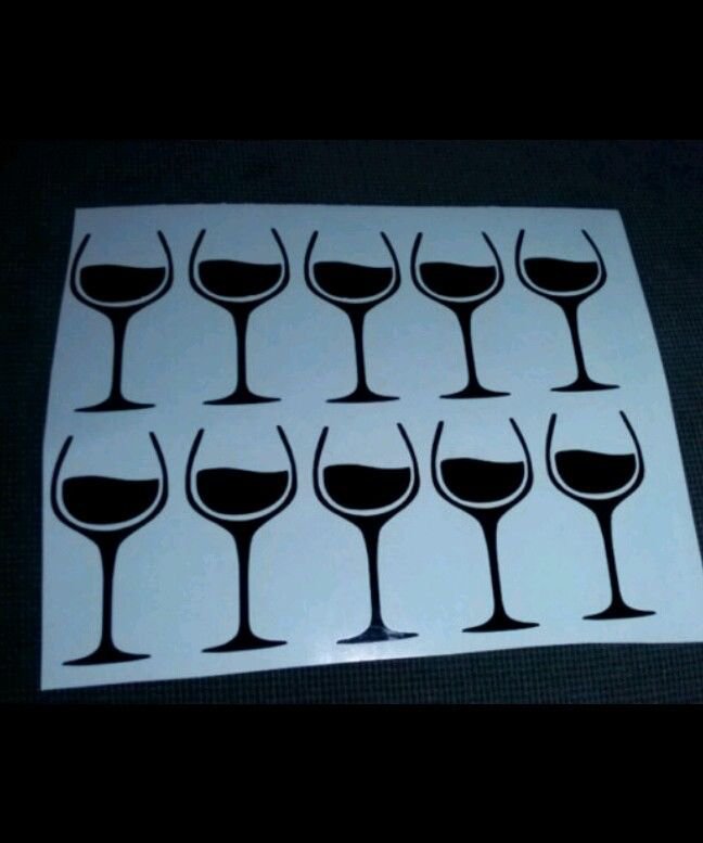 Set of 12 - Custom Easy to Apply Tan Decals/ Stickers - Wine Glass -Tan shape