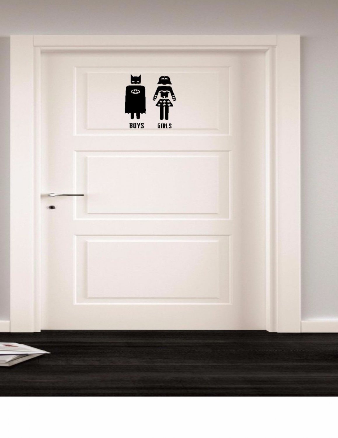 Batman and wonder woman bathroom door decal - Superhero Bathroom Boys and girls