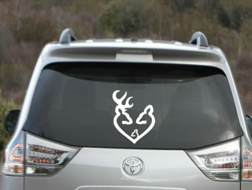 Buck and Doe Love Heart Decal with baby Browning love decal 4.5" tall x 4"