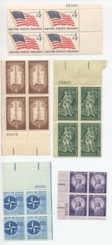 US Scott #1035,1100,1127,1132,1134 Plate blocks MNH
