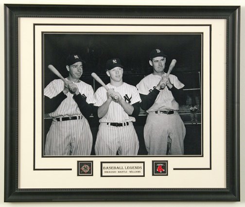 MANTLE - WILLIAMS - DIMAGGIO CUSTOM FRAMED ORIGINAL PHOTOGRAPH