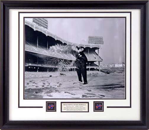 MICKEY MANTLE HITTING SNOWBALLS AT YANKEE STADIUM