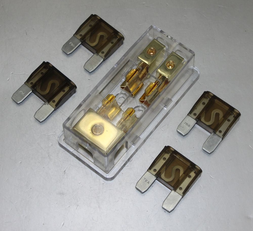 APS FREE 4PCS 70A FUSE MAXI Fuse holder 3 X 4GA IN 2X 8GA OUT GOLD PLATED
