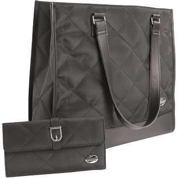 Black Tote Carry Bag and Wallet Set Large Size Quilted NEW