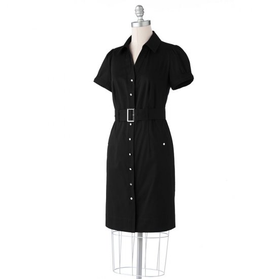 Womens Petite Solid Black Shirt-Dress by Apt. 9 Sz. 10 Petite NEW