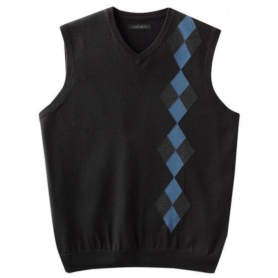 Mens Patterned Sweater Vest by Axist Black Base XL Extra Large NEW
