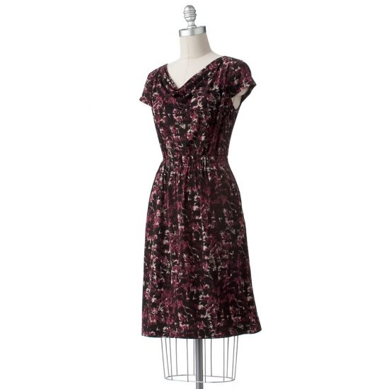 Womens Cowlneck Short Sleeve Dress Maroon Multi by Axcess Sz Medium NEW