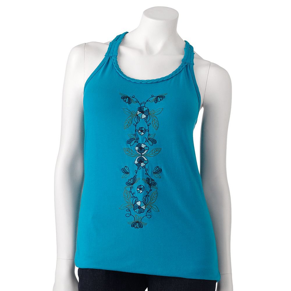 Juniors Teens Girls Floral Embroidered Braided Blue Tank Top Shirt by SO Sz L Large $20.00 NEW
