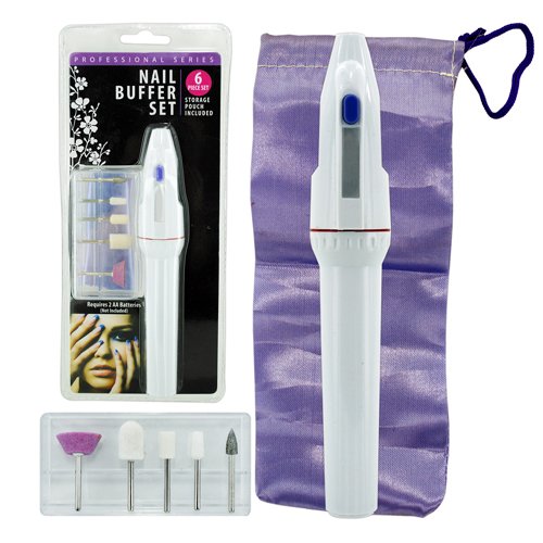 6-Piece Battery Operated Nail Buffer Set - Includes 5 Styling Attachments