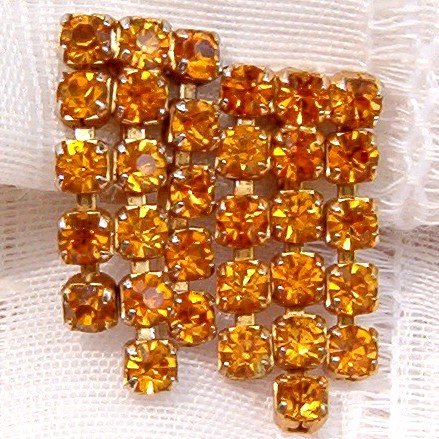 ANTIQUE AMBER RHINESTONE DANGLE EARRINGS (E75)