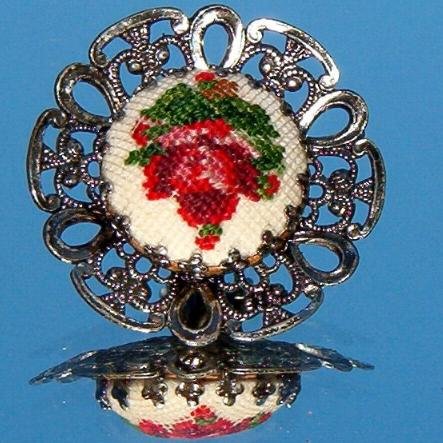 VINTAGE PETIT POINT JAPANNED EARRINGS (FF73)