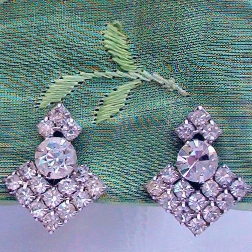 ANTIQUE ART DECO RHINESTONE EARRINGS (E128)