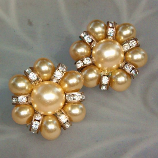 ANTIQUE RHINESTONE & FAUX PEARL EARRINGS (WW6)