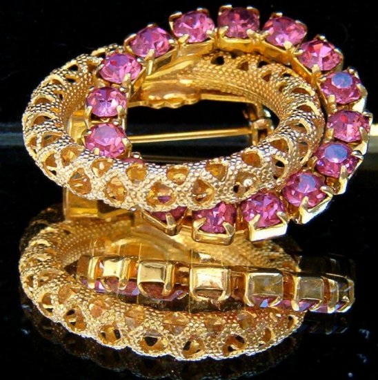 ANTIQUE PINK RHINESTONE BROOCH (P8)