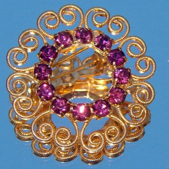 ANTIQUE AMETHYST RHINESTONE CIRCLE PIN (P4)