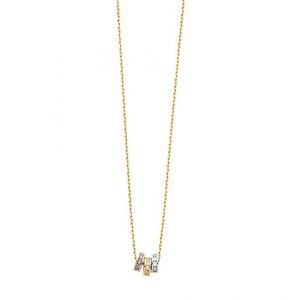 14k Tri Color Gold Necklace with Beautiful Designer Tube Barrel Beads