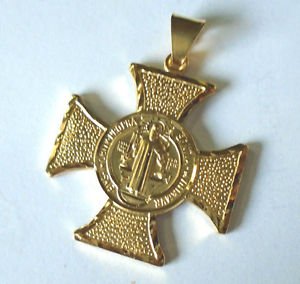 14k Saint Benedict San Benito Gold Plated Chapa de Oro Cross Pendant