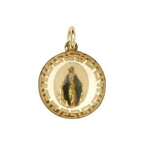 14k Yellow Gold Religious Virgin Mary De Milagros Charm Pendant