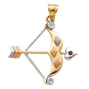 14k Gold Lucky Orisha Ochosà Oxosi Symbol St.Norbert/Sebastian Bow Arrow Pendant