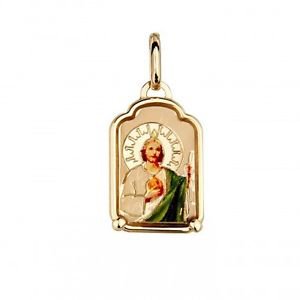 14k Yellow Gold Religious Saint Jude Thaddeus San Judas Tadeo Enamel Pendant