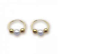 14k Yellow Gold Highly Polished Beaded Synthetic Pearl Endless Eternity Hoop Earrings