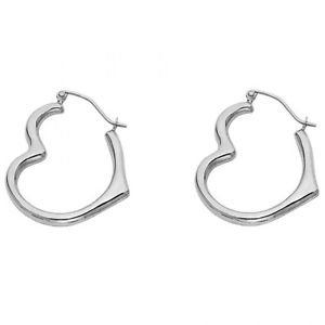 14k White Gold Fancy Designer Heart Shaped Hollow Light Hoop Earrings - 3 mm