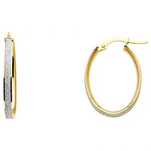 14k Two Tone Gold Fancy Designer Hollow Light Sparkle Center Hoop Earrings - 4mm