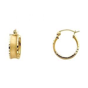 14k Yellow Gold Fancy Designer Diamond Cut Hollow Light Hoop Earrings - 5.0 mm