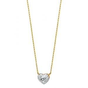 14k Multi Tone Gold Diamond Cut Heart Charm Pendant Necklace