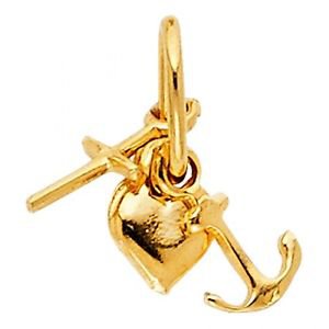 14k Yellow Gold Faith, Hope, & Charity (Cross, Heart, & Anchor) Charm Pendant